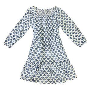 J. CREW Tiered Cotton Poplin White & Blue Seashell  A-line Dress Size 4 Coastal‎